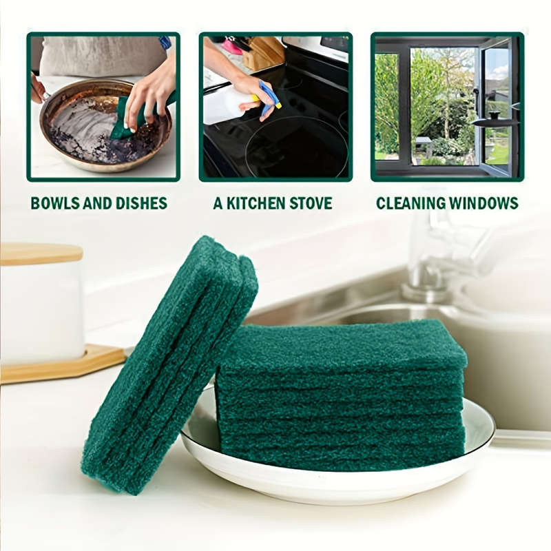 20pcs Green Microfiber Cleaning Sponges Vintage Style Polyester Kitchen Scrubbers Dish Washi