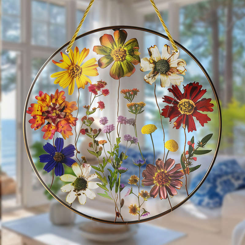 1pc 2D Flat  Bohemian Style Acrylic Flower Sunburst Pendant Handmade Glass Hanging Decor Vibrant
