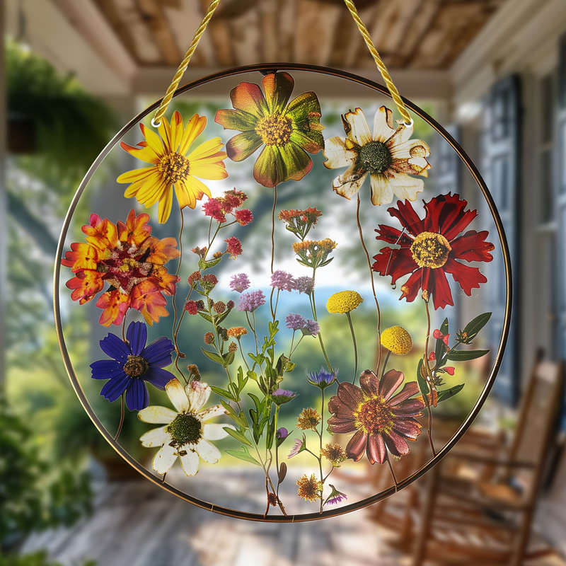 1pc 2D Flat  Bohemian Style Acrylic Flower Sunburst Pendant Handmade Glass Hanging Decor Vibrant