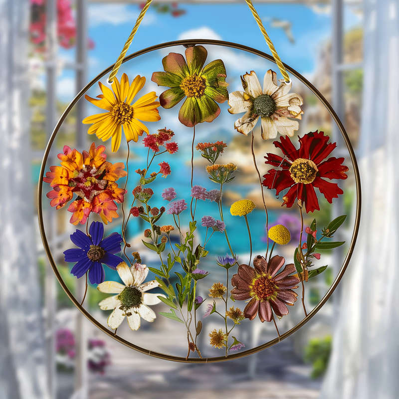 1pc 2D Flat  Bohemian Style Acrylic Flower Sunburst Pendant Handmade Glass Hanging Decor Vibrant