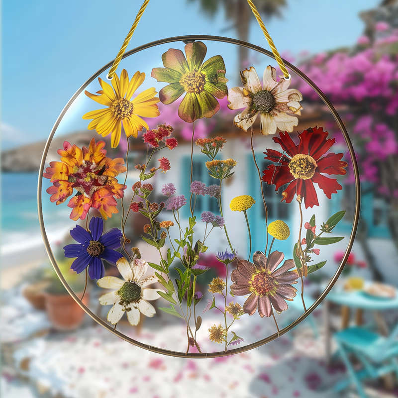 1pc 2D Flat  Bohemian Style Acrylic Flower Sunburst Pendant Handmade Glass Hanging Decor Vibrant