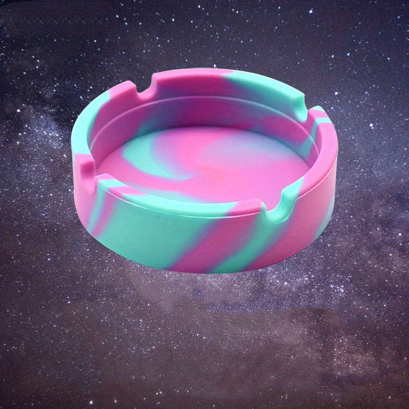 1pc Glow-in-the-Dark Tie-Dye Silicone Ashtray Durable Heat-Resistant Easy to Clean Black with