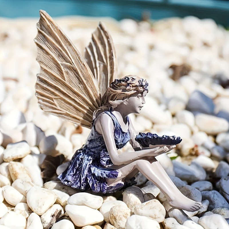 1pc 2D Flat Whimsical Fairy Garden Statue Resin Fairy with Wings Holding
