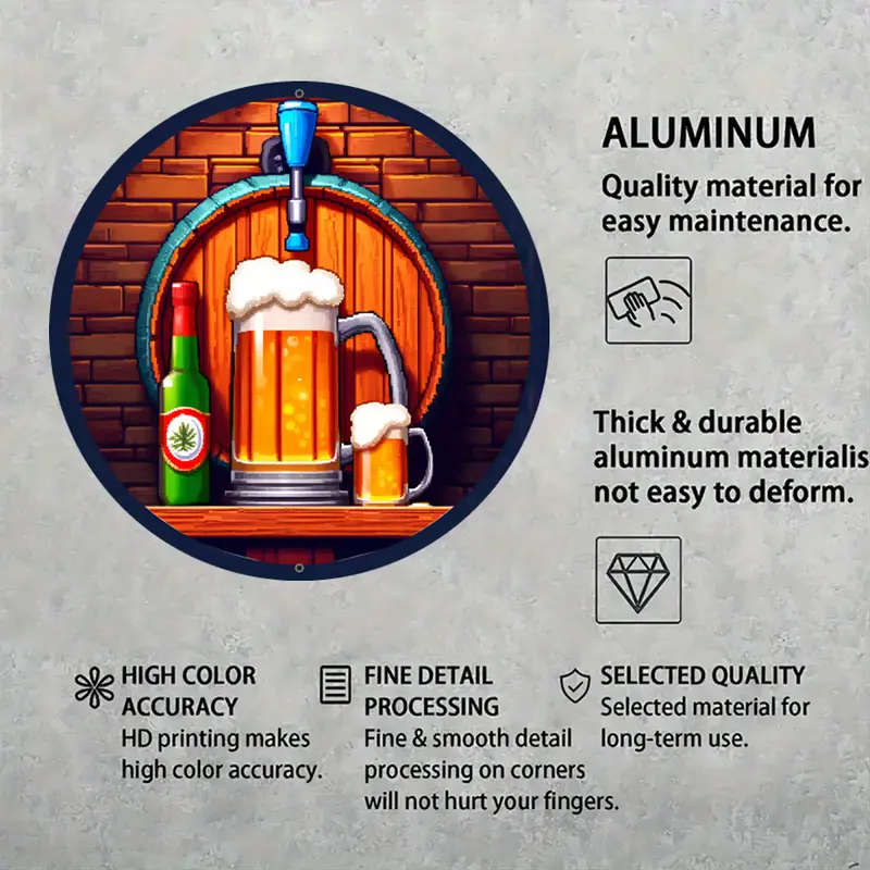 1pc Rustic Beer Barrel Metal Sign Aluminum Wall Hanging Decor with Mug and Bottle Design Waterproof