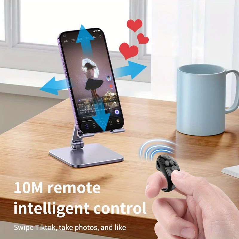1pc Wireless Finger Ring Remote Control for Smartphones USB Rechargeable 48H Endurance Multi-Functio