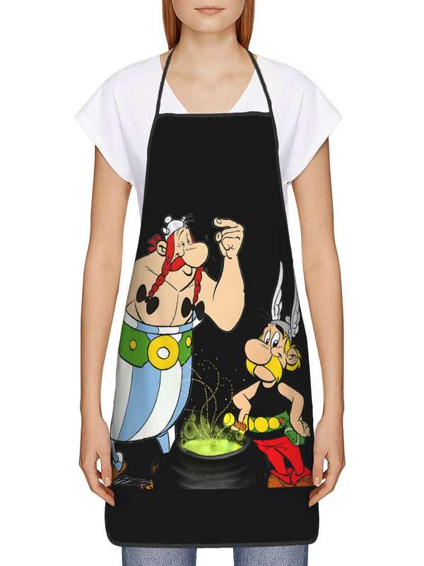 1pc Vintage-Style Adjustable Cooking Apron with Colorful Cartoon Characters Durable Polyester Ha