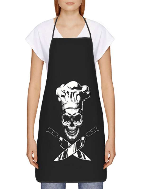 1pc Vintage Chef Skull and Crossbones Apron 100% Polyester Woven Fabric Slight Stretch Patterned