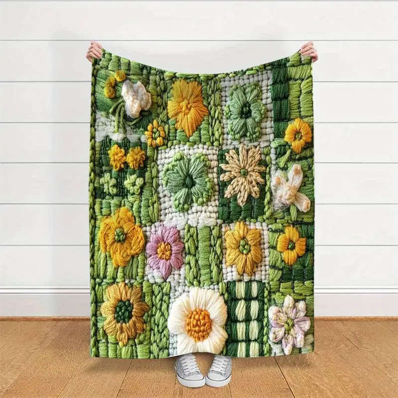 1 Floral Crochet Flannel Throw Blanket 130*150cm
