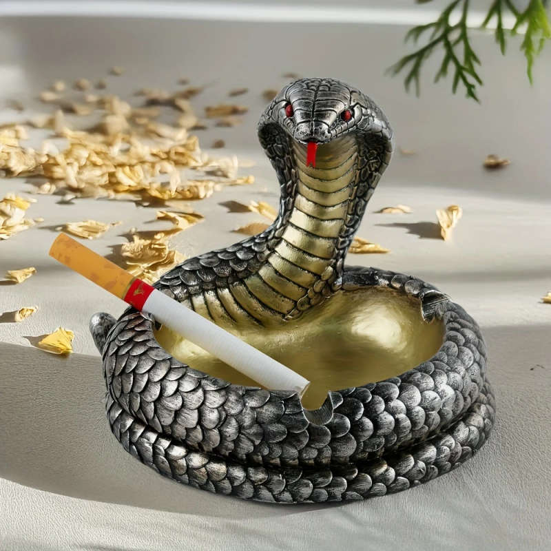 1pc Classic Resin Cobra Ashtray with Decorative Eye Design Unique Irregular Shape Golden Interior Ho