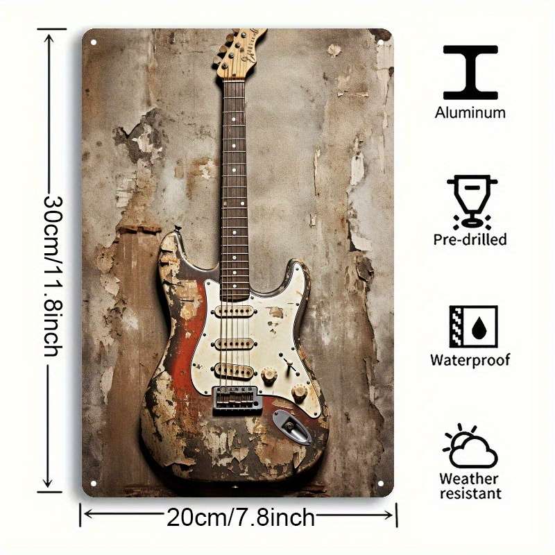 1pc 2D Flat  of Vintage Electric Guitar Metal Sign for Room Decoration Measuring 19.81X29.97