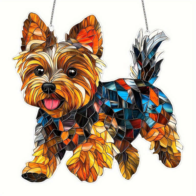 1pc 2D Flat  Printing 8" x 8" Acrylic Dog Ornament Colorful Yorkie Design Durable Wall Art for Wi