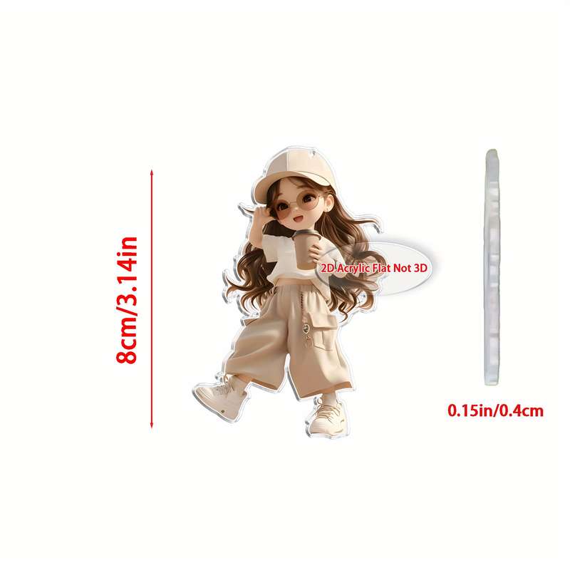 1pc 2D Flat  Acrylic Hanging Ornament Cute Girl with Coffee Design Perfect for Car Keychain Bac