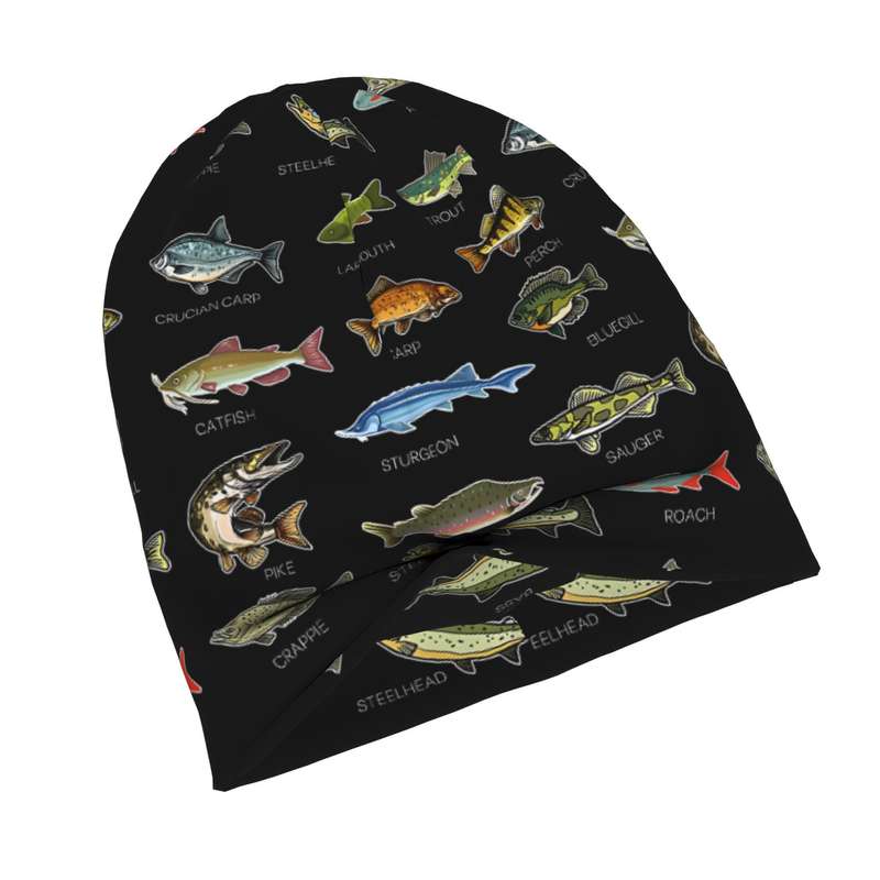 1pc Men's Fashionable Knit Skull Cap with Freshwater Fish Design Stretchy Polyester Blend Novelt