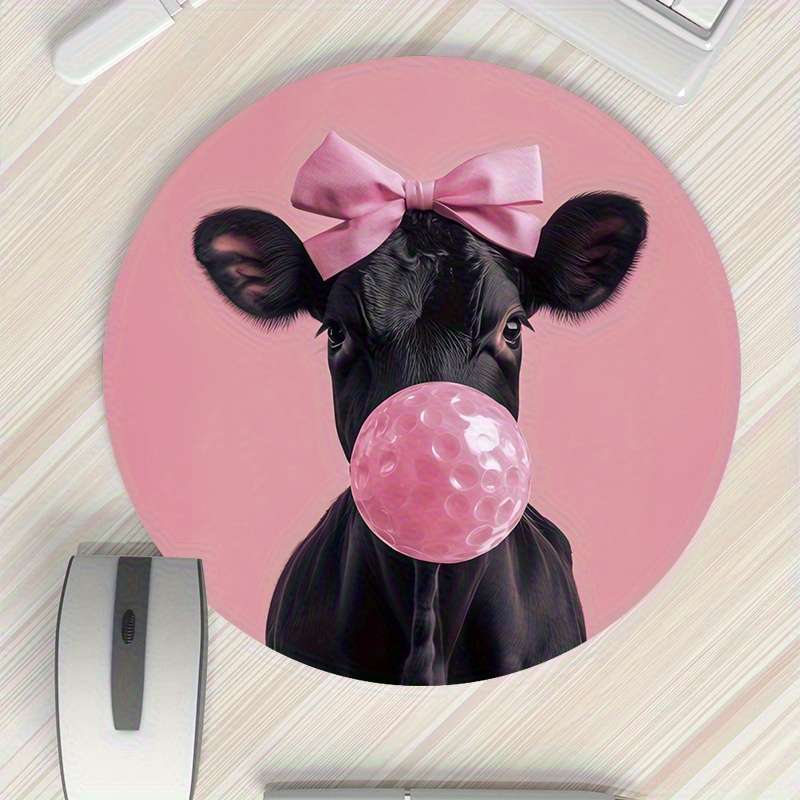 1pc Playful Pink Cow Gumball Design Mouse Pad Durable Comfortable Non-Slip Rubber