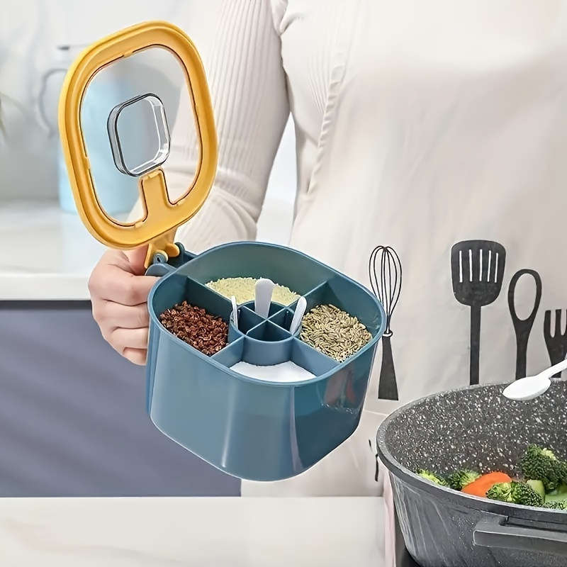 1pc 4-in-1 Large Capacity Seasoning Box with Lid and Spoon Durable ABS Material Four Compar