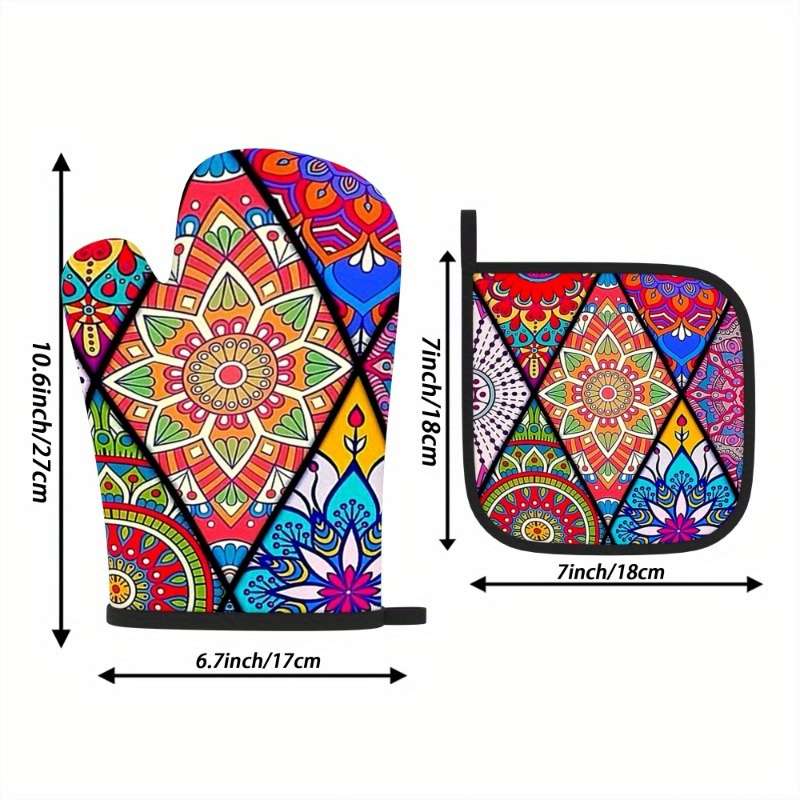 2pcs Colorful Mandala Heat-Resistant Oven Mitts Pot Holders 26.92x17.02 cm Vibrant Geometr