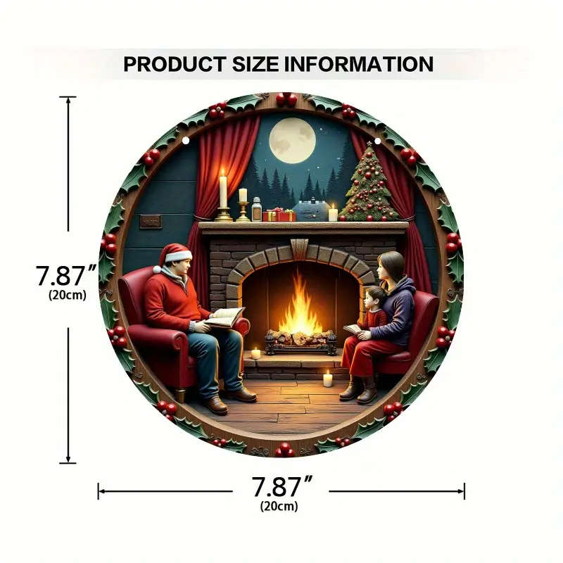1pc Cozy Warmth Cozy Fireplace Scene Wooden Wall Art 20.32x20.32 cm Romantic Decor Featuring Family