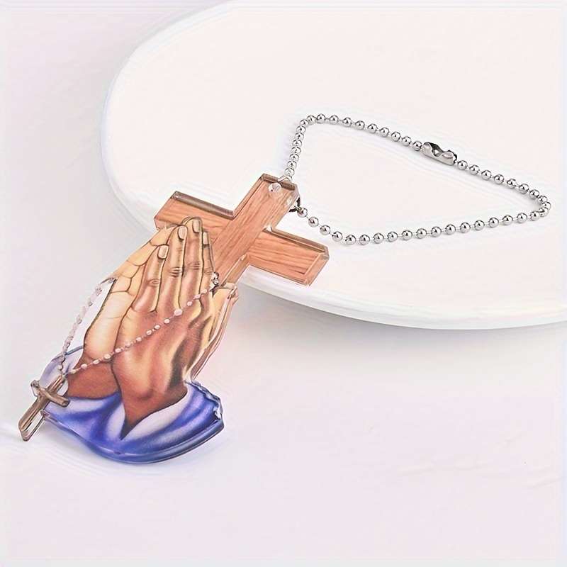 1pc 2D Flat Acrylic Flat Jesus Prayer Hand Pendant Spiritual Symbol Car Dangling Charm Keychain
