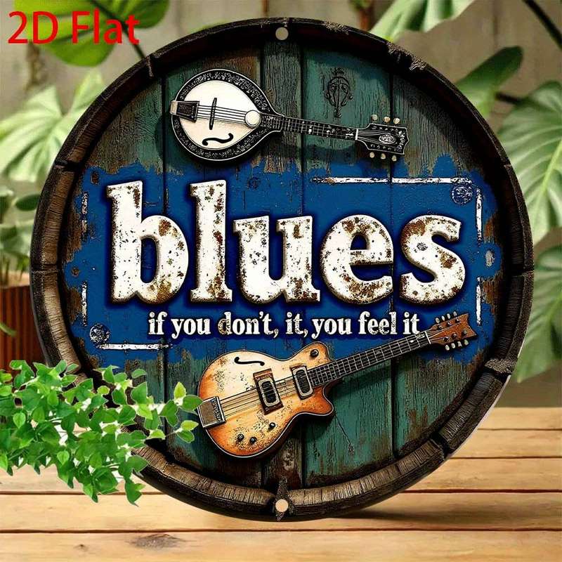 1pc Vintage Blues Music-Inspired 20.32x20.32 cm Metal Sign Rustic Blue Guitar Accordion Wall Ar