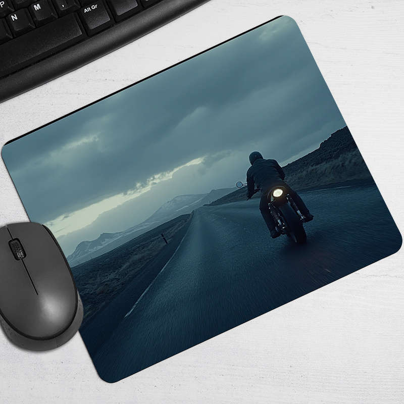 1pc Motorcycle Print Non-Slip Rubber Mouse Pad Vintage Road Trip Design Portable D