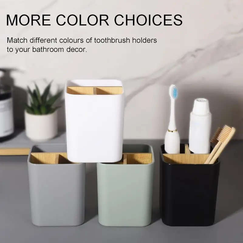 1pc Bamboo Toothbrush Holder for Bathrooms 3 Slots Toothbrush And Toothpaste Holder Bathroom Counter