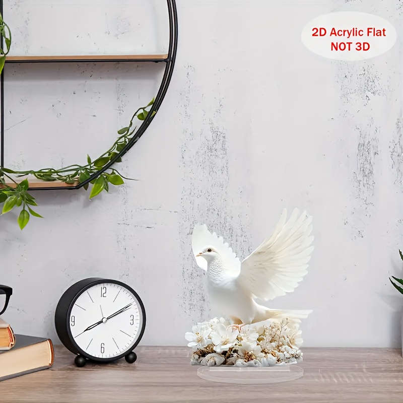 1pc 2D Flat  Elegant Flying Pigeon Acrylic Decorative Card  Graphic Design with Floral Base Mo