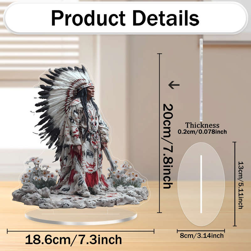 1pc 2D Flat  A  Vintage Acrylic Statue Decoration Featuring Traditional Feather Headdresses And Dr