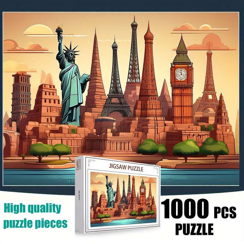 1000pcs World Famous Landmarks Jigsaw Puzzle for Adults Vibrant Travel-Themed Puzzl