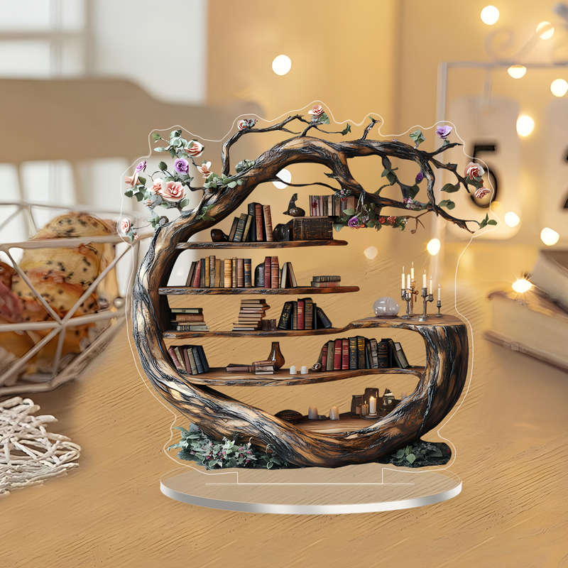 1pc 2D Flat  Elegant Spring Forest Tree of Life Acrylic Decoration with Wooden-Texture Design Ver