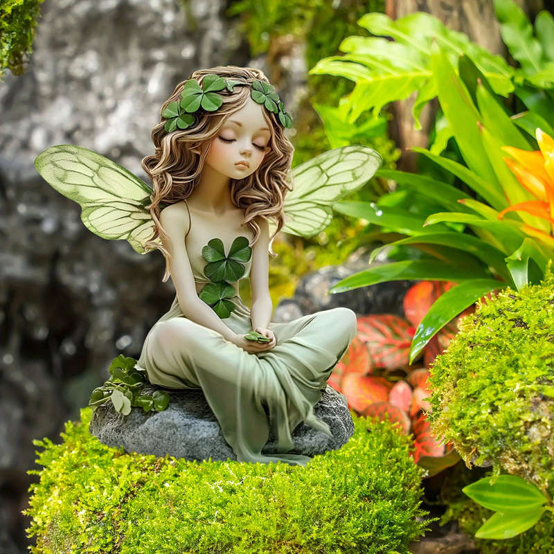 1pc 2D Flat Plants Theme Butterfly Wing Girl Four-Leaf Clover Design Garden Decor
