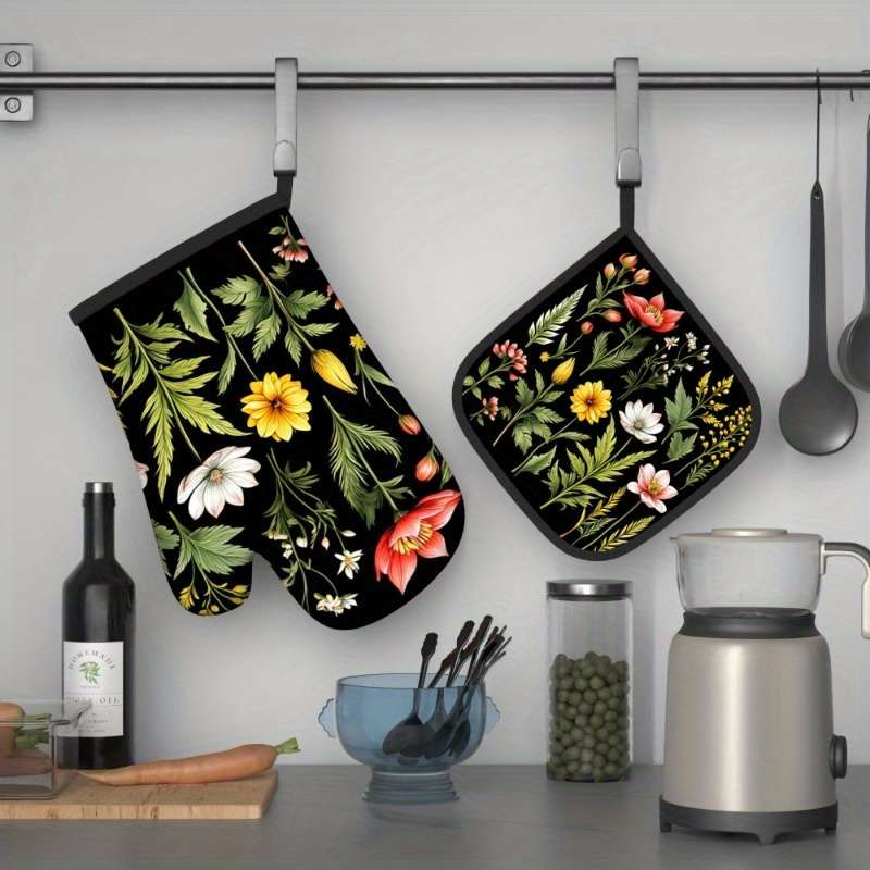 2pcs 26.92x17.02 cm Heat Resistant Oven Mitts And Potholders