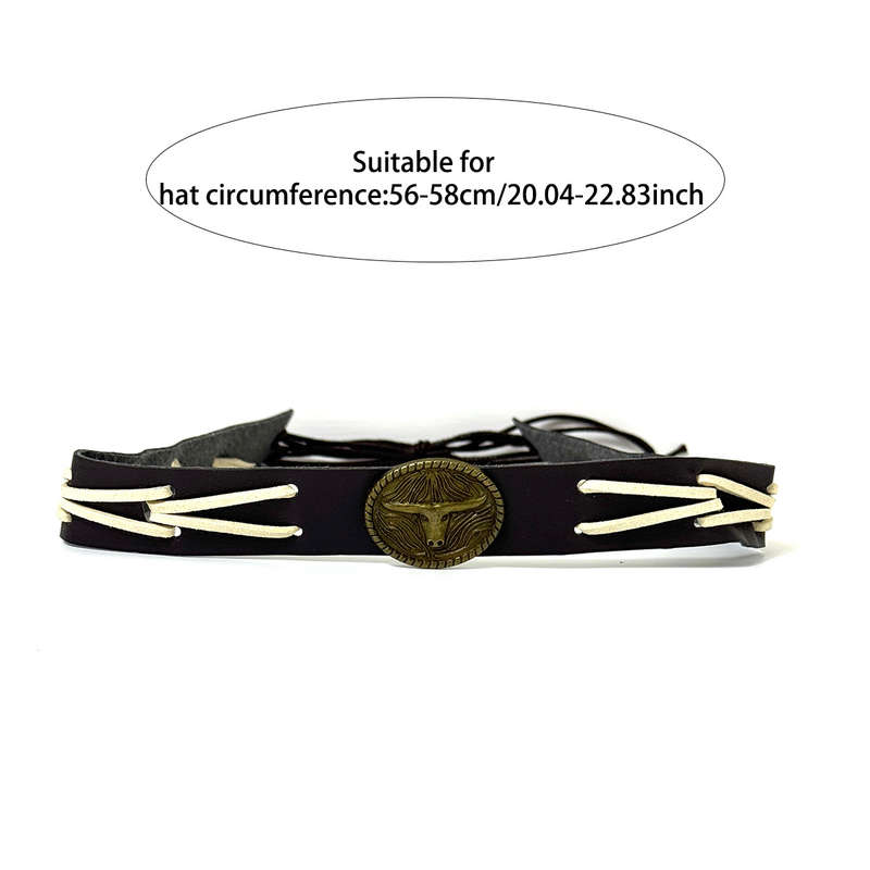 1pc Western Cowboy Hat with Stylish Bull Skull Design Faux Leather Band Polyester Woven Stra