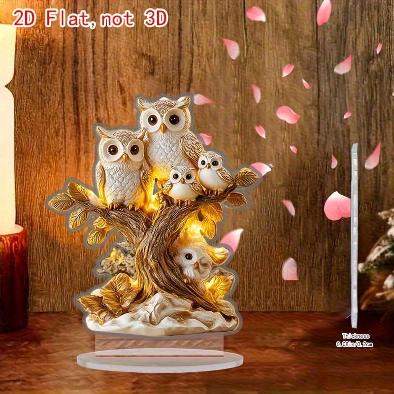 1pc 2D Flat  Acrylic Owl Tree Decor Bohemian Style Animal-Themed Desktop Art Multi-Purpose Home