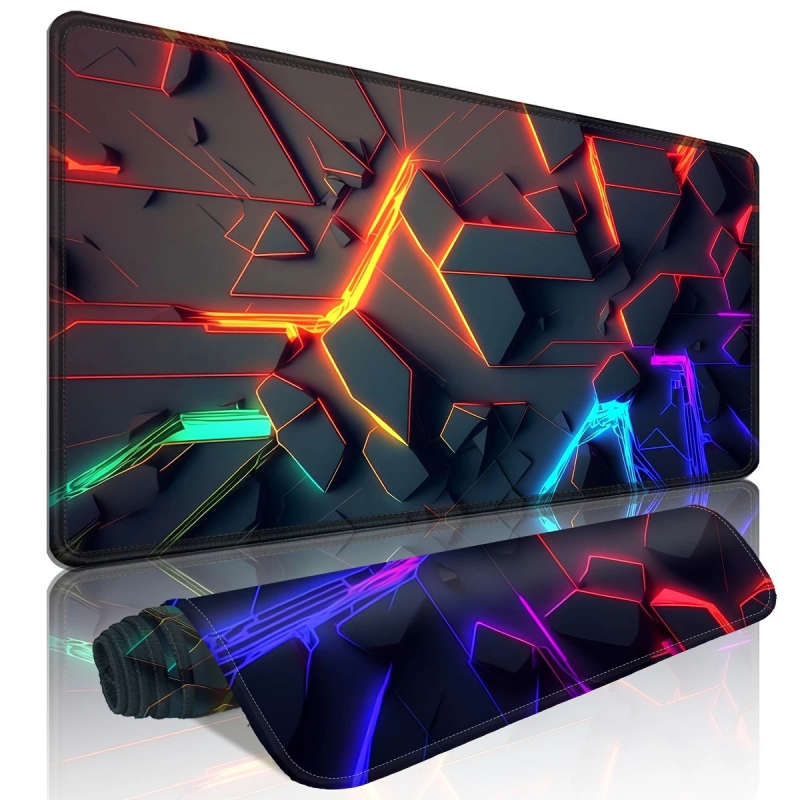 1pc 30x80cm Gaming Mouse Pad with Vibrant Neon Abstract Art Design Non-Slip Rubber Base