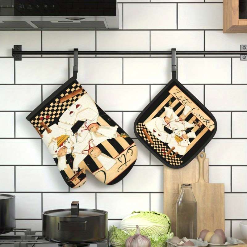 2pcs 26.92x17.02 cm Heat Resistant Oven Mitts And Potholders