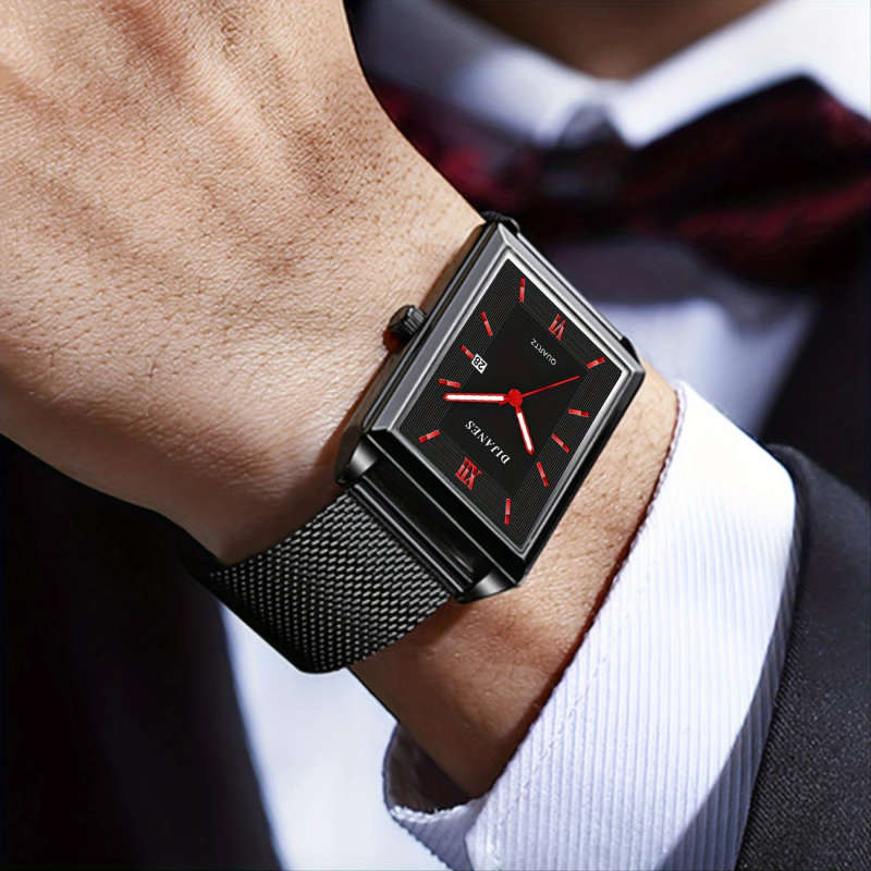1Pc Classic Casual Men's Square Watch Men's Dating Quartz Watch Color Sent Randomly