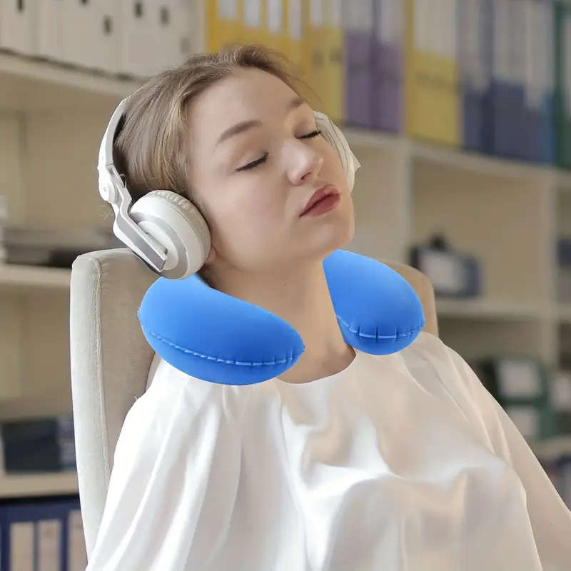 1pc Inflatable U-Shaped Neck Pillow PVC Flocking Ergonomic Design for Comfort Lightweight for Campin