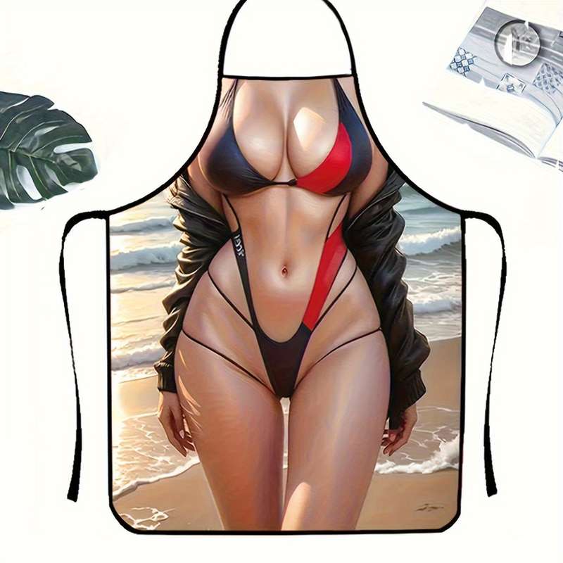 1pc Sexy Bikini Print Sleeveless Polyester Apron for Home Kitchen Baking Cooking Stylish B