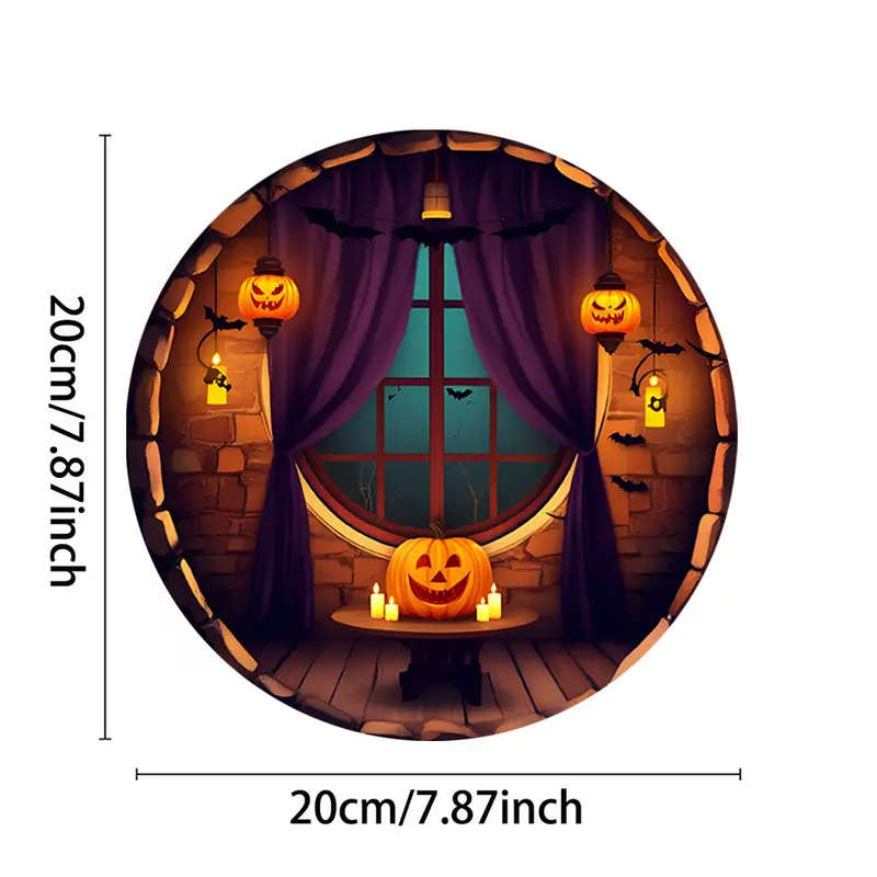 1pc Room Decor Rustic Round Aluminum Sign 19.6 cm Halloween Pumpkin Theme Wall Art Vintage Style Dec