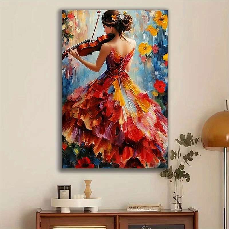 1pc  The girl playing the violin Canvas painting--unframed 40.64x60.96cm Morden for home dec