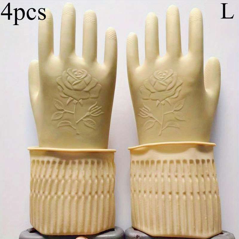 2 Pairs Hand Wash Safe 38cm Cream Gloves Size XL Household Cleaning Gloves