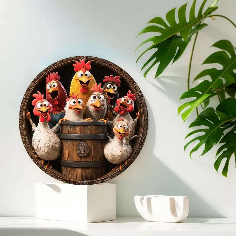 1pc Classic Chicken Themed Decorative Aluminum Wall Hanging Sign 20.32x20.32cm Multipurpose No Elect