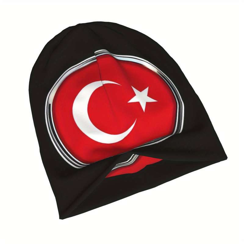 1pc Turkish Flag Print Skullies Beanies for Men and Women Stretchy Blend Street Style Knit