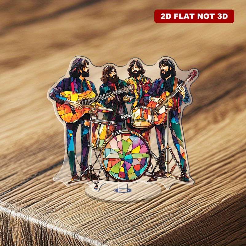 1pc 2D Flat  2D Rotating Acrylic Beatles Band Ornament with Stained Glass Design Featuring Jo