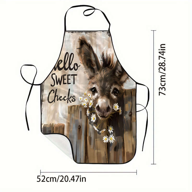 1pc Chic Donkey Print Sleeveless Polyester Apron for Cooking Baking Kitchen Use Durable Styl