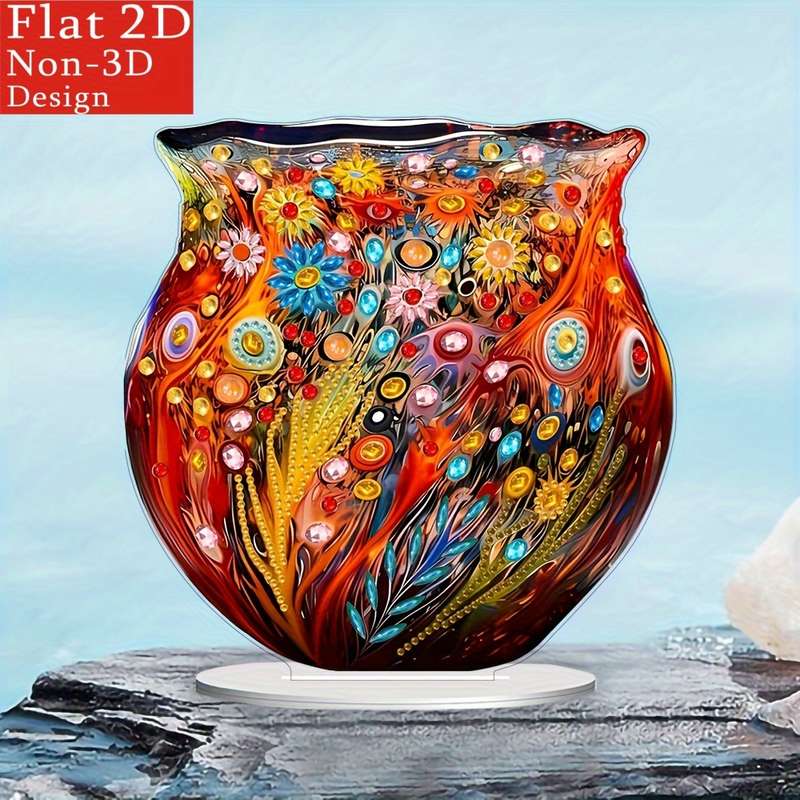 1pc 2D Flat  Vibrant Acrylic Flower Vase 7.9-Inch Irregular Diamond Shape  Wall Art Colorful