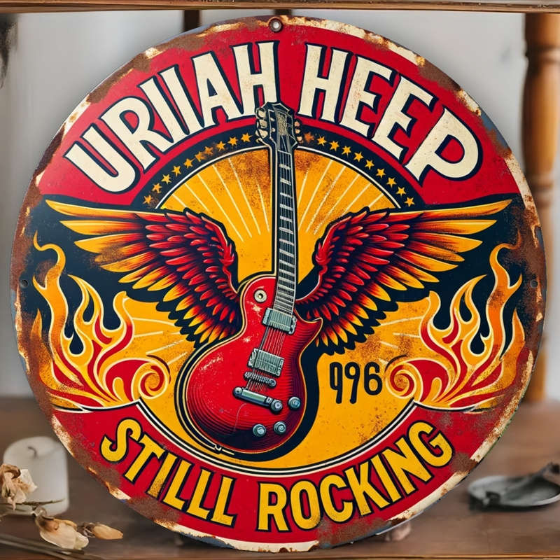 1pc  Uriah Heep Still Rocking Guitar Vintage Iron Sign Art Deco Style 20.32x20.32 cm Wall Han