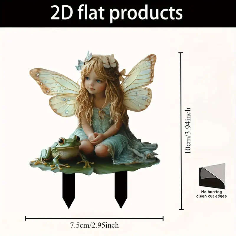 1pc Whimsical Bohemian Elf and Frog Garden Stake 2D Outdoor Decor with Blonde Fairy and Whimsical Fr
