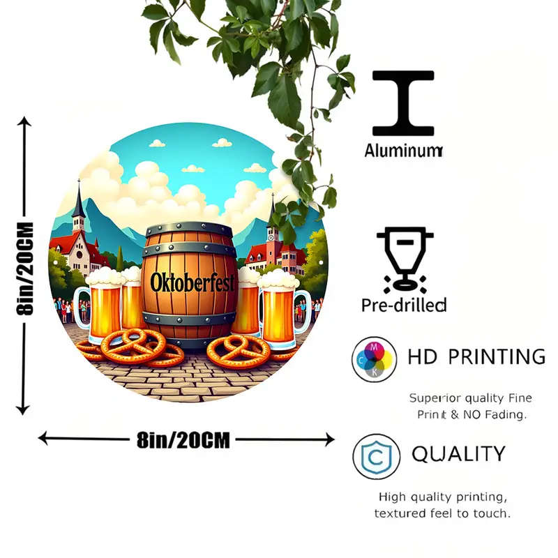 1pc 2D A Vintage Aluminum Sign Related to Oktoberfest Round Decorative Plaque Suitable for Home Offi