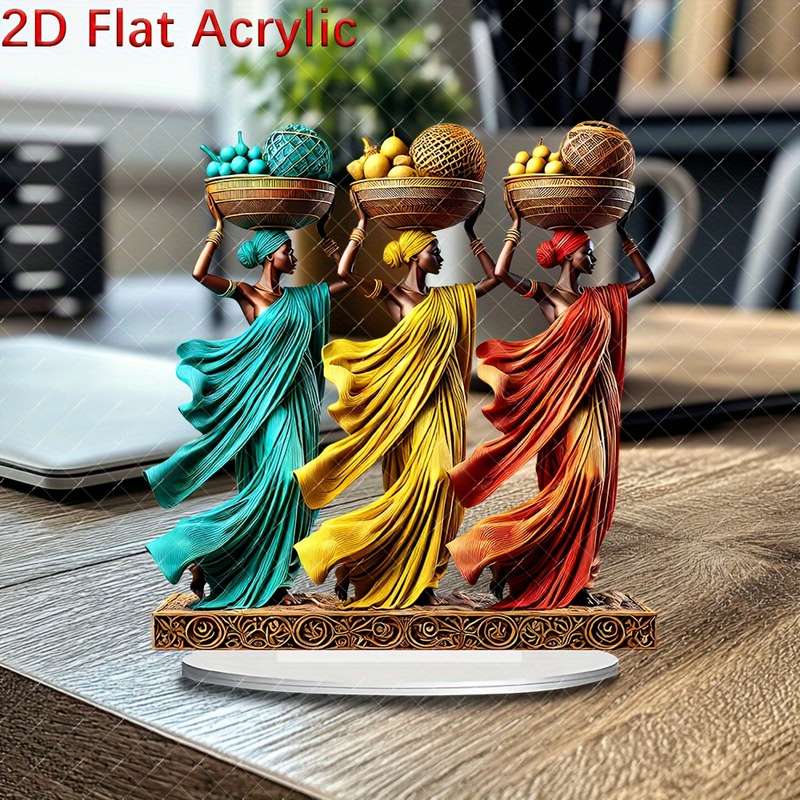 1pc 2D Flat  Vibrant African Women Acrylic Sun Catcher  with Intricate Base 20.98cm x 19.81cm